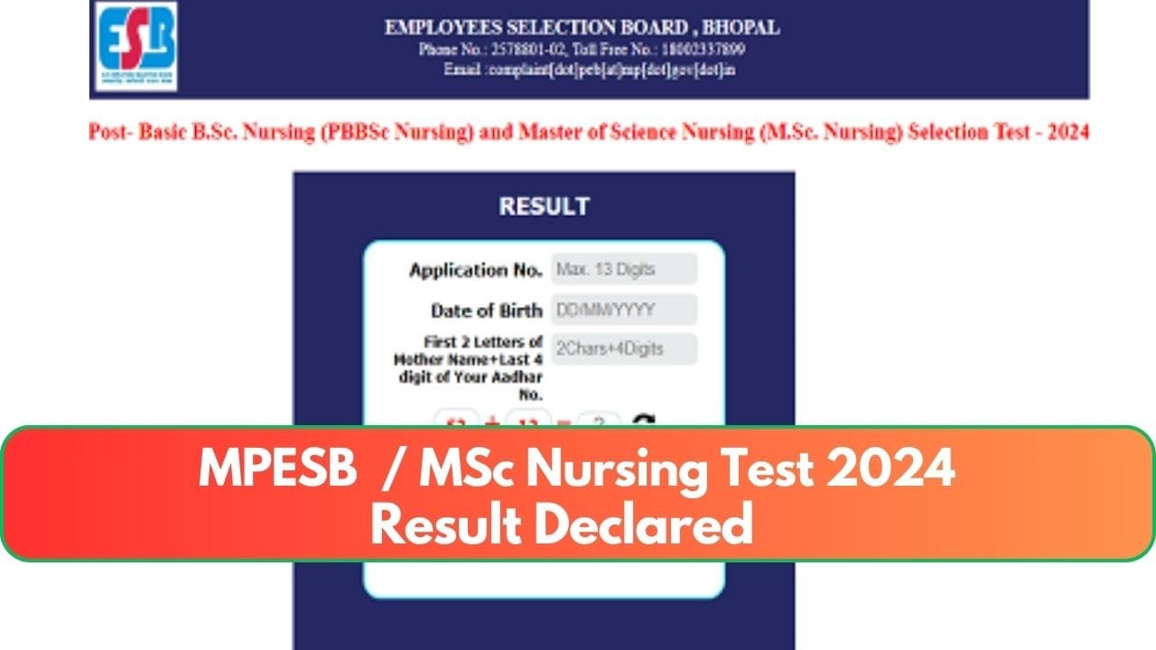 MPESB PBBSc / MSc Nursing Admission Test 2024 result declared